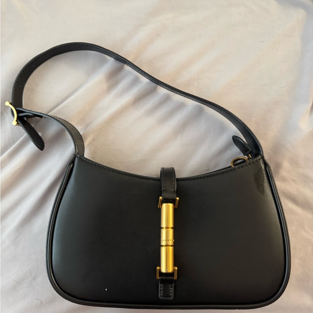 charles and keith cesia metallic accent shoulder bag black